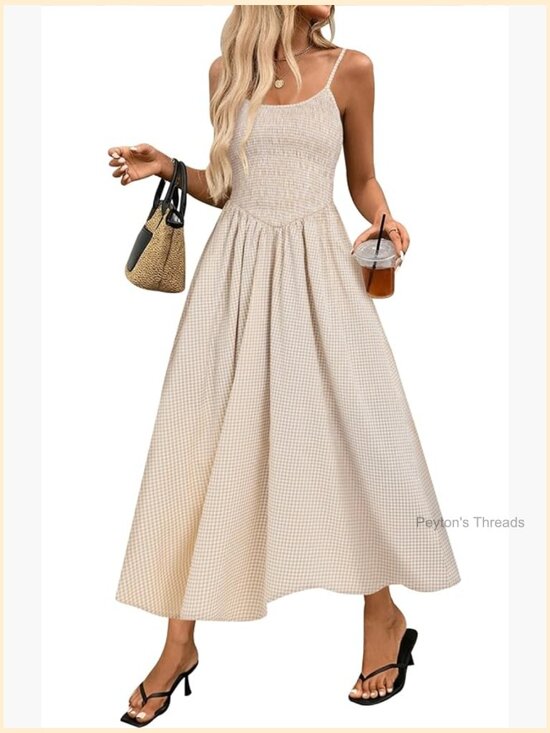 Dresses & Skirts - Women's Midi Dress - Sleeveless Spaghetti Strap Smocked Tiered Beach Sundress